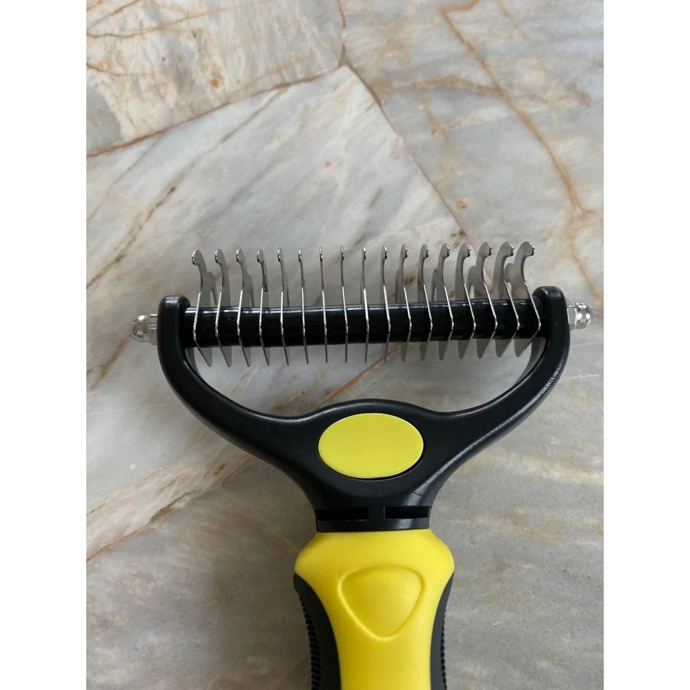 ShedTitan Premium Pet Grooming Dematting Rake + Undercoat Tool Set Yellow Black